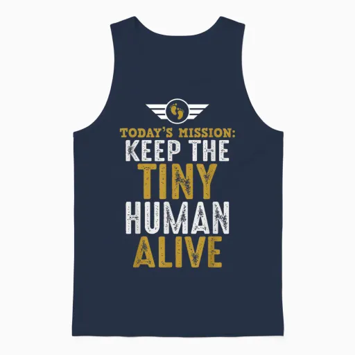 Father's Day by Design Tee Company New Dad Gifts Funny First Time Father Keep Tiny Human Alive Unisex Adult Classic Fit Black Short Sleeve Unisex Tank Top in Navy