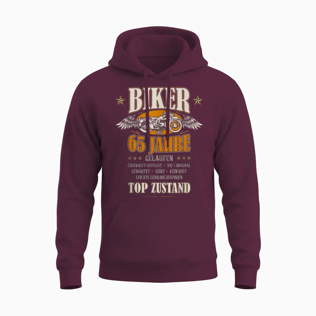 65. Geburtstag Biker Motorrad Mann Geschenk Lustig Unisex Hoodie in Maroon