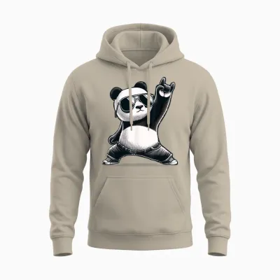 Panda Retro Rock Music Gifts Men Kids Women Panda Funny Unisex Hoodie - Sand