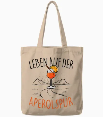 T-Shirt with German Text "leben Auf Der Aperolspur" - Official Spritz Club Aperollin' T-Shirt, White Tote Bags - Natural