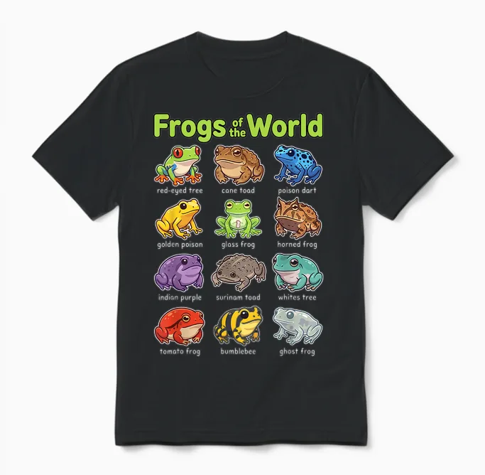 Frösche Der Welt Süße Kawaii-Amphibie Unisex T-Shirt in Black