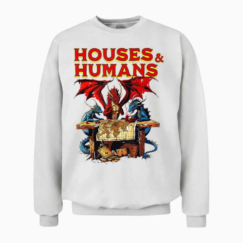 Houses and Humans Funny Gamer Gaming Vintage Retro 90s Unisex Sweatshirt in White