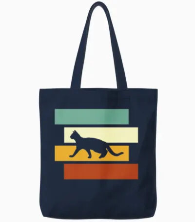 Cat Retro Tote Bags - Navy