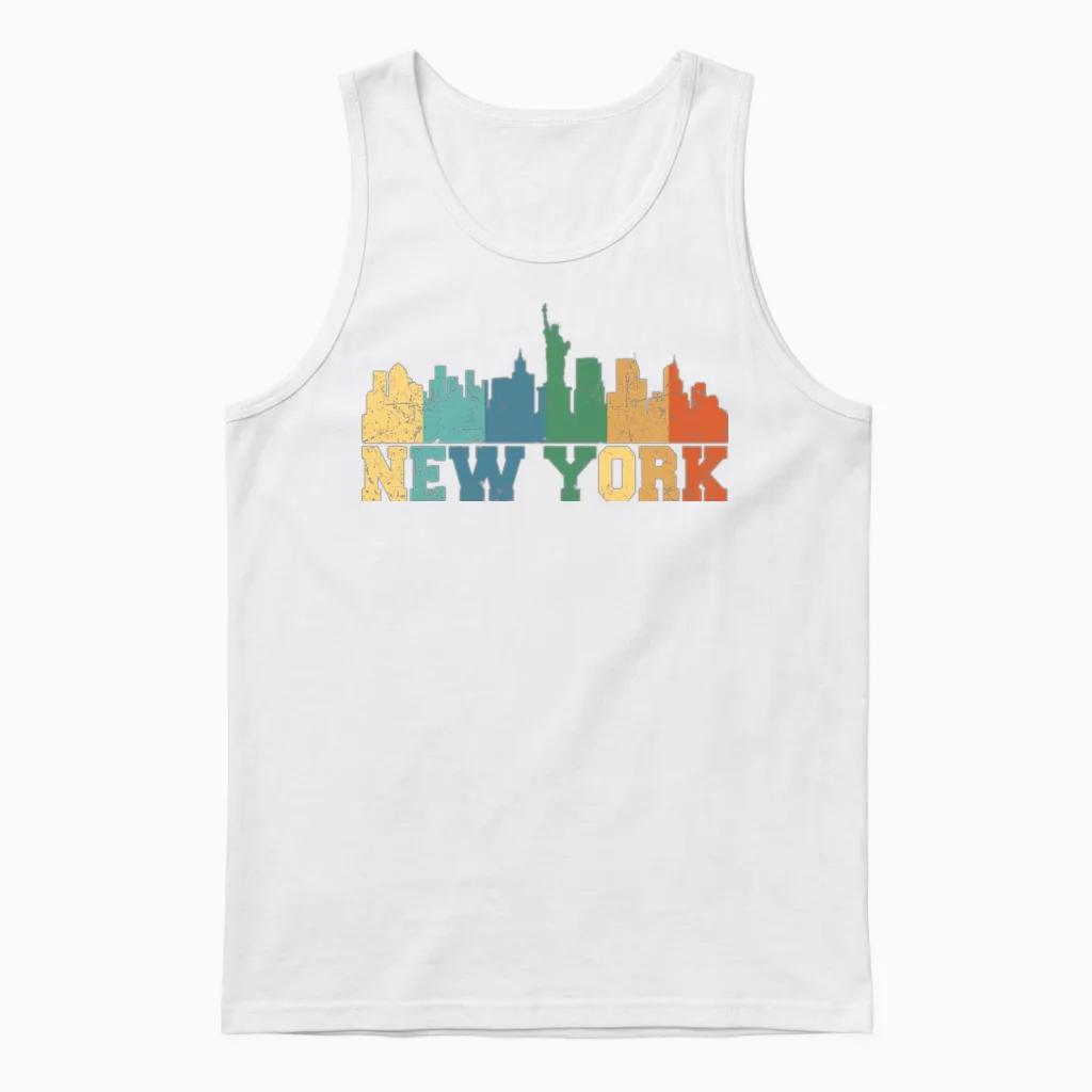 New York Skyline Retro Unisex Tank Top - White
