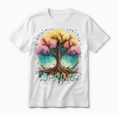 Spring Tree with Flowers Cheerful Colors Unisex T-Shirt - White