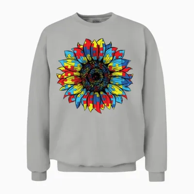 Autism Sunflower Retro Unisex Sweatshirt - Ash