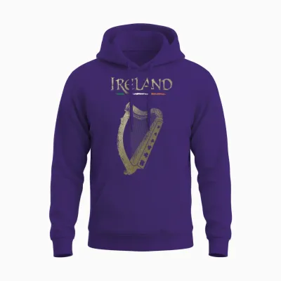 Vinagreshop Irland-Flagge Und Harfe Mit Klee Unisex T-Shirt Schwarz S Eu 38-40 Unisex Hoodie - Purple