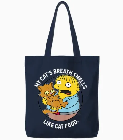 The Simpsons Ralph My Cat's Breath Smells Like Cat Food Tote Bags - Navy