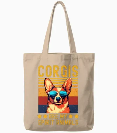 Corgi with Sunglasses Retro Tote Bags - Natural