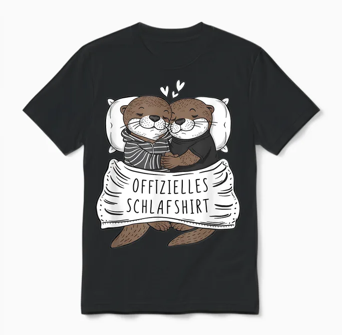 Official Sleep Shirt Cute Otter Couple Sleep T-Shirt, Black Unisex T-Shirt in Black