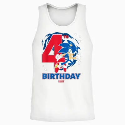 Sonic the Hedgehog 4th Birthday Epic Sonic Big Chest Logo Unisex Tank Top - White
