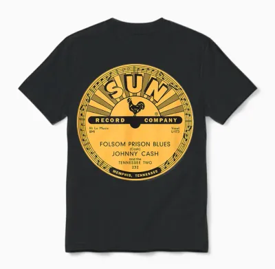 Sun Records Johnny Cash Folsom Prison Blues Vinyl T-Shirt, Black Unisex T-Shirt - Black