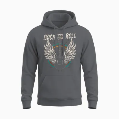 Rock and Roll Guitar Vintage Rock Music T-Shirt, Black Unisex Hoodie - Charcoal