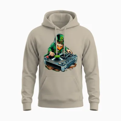 Funny Dj Leprechaun St. Patrick's Day Unisex Hoodie - Sand