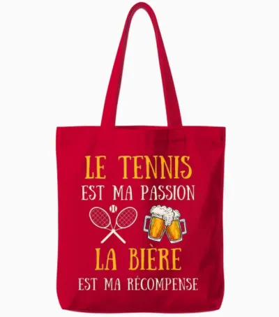 Men's Tennis Humour Tennisman Gift Humorous Beer T-Shirt, Black, S Tote Bags - Red