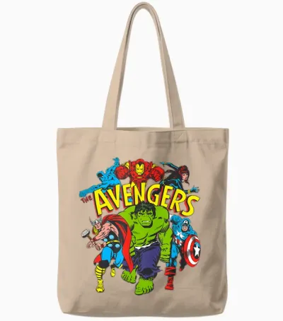 Amazon Essentials Men's Marvel Avengers Comic Heroes T-Shirt, White, Small Tote Bags - Natural