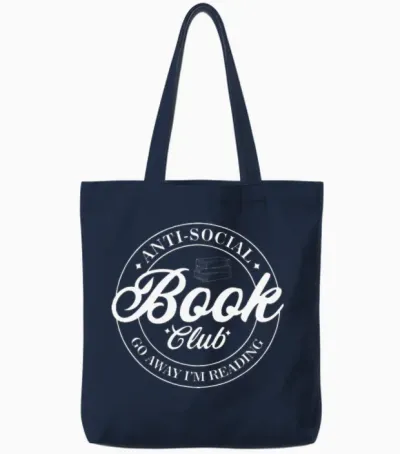 Anti Social Book Club Go Away I'm Reading Tote Bags - Navy