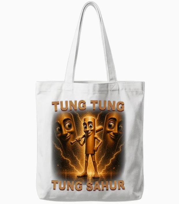 Tung Tung Tung Sahur Is Calling Italian Brainrot Meme Kid Tote Bags in White
