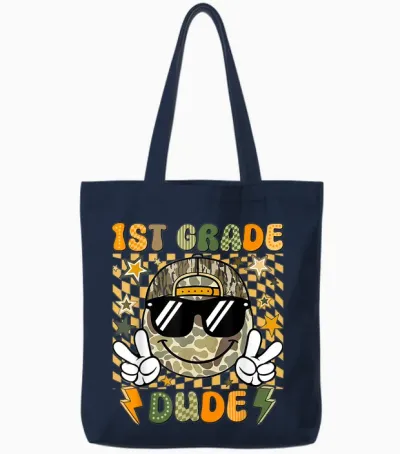 Funny Back to School Tee 1st Grade Dude Boys Girls Tote Bags - Navy