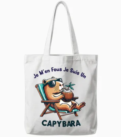 Je M'en Fous Je Suis Un Capybara - Fashion Capybara Activated T-Shirt, White, S Tote Bags - White