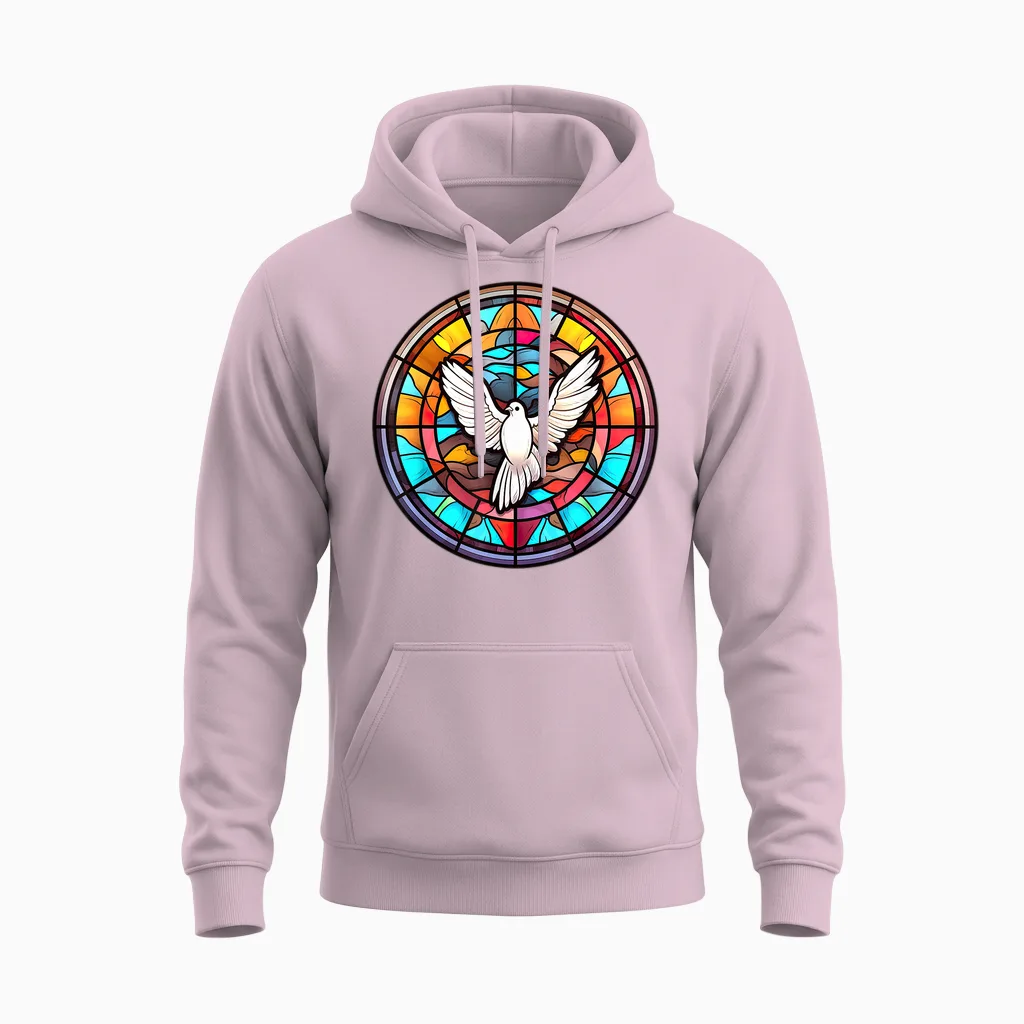 Heiliger Geist Taube Lob Jesus Heiliger Geist in Buntglas Unisex Hoodie in Light Pink
