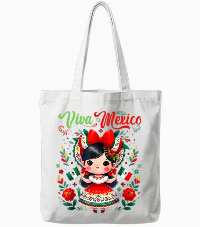 Viva Mexico Mexican Girl Mexico Independence Day Tote Bags - White
