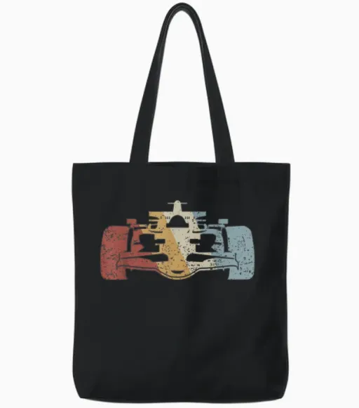 Racing Car Retro Style Vintage Tote Bags - Black