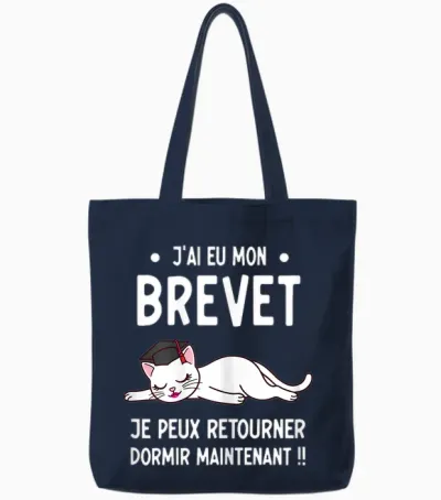 Chat Dormir Réussite Brevet Diplôme Collège Fille Tote Bags - Navy