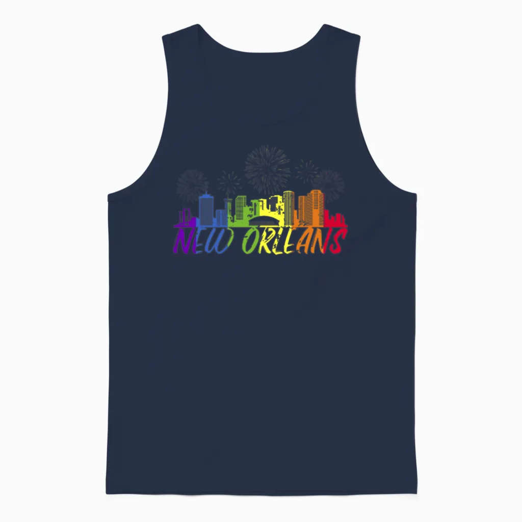 New Orleans Pride Skyline Pride Parade New Orleans Unisex Tank Top in Navy