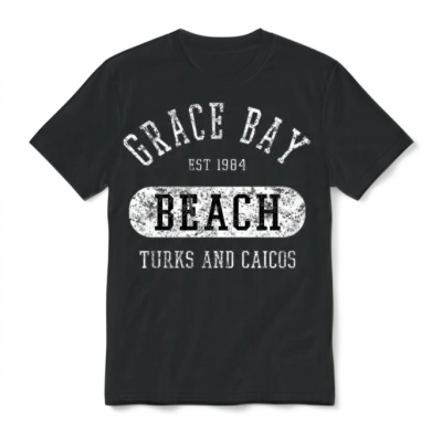 College Style Grace Bay Turks Caicos Distressed Unisex T-Shirt - Black
