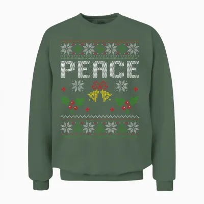 Peace I Come in Peace Couple Matching Ugly Christmas Unisex Sweatshirt - Military Green