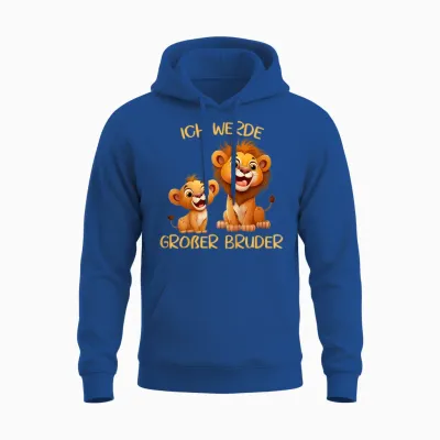 Children's T-Shirt with German Text "ich Werde Großer Bruder Zwei Löwen Baby" [german Language, Black Unisex Hoodie - Royal