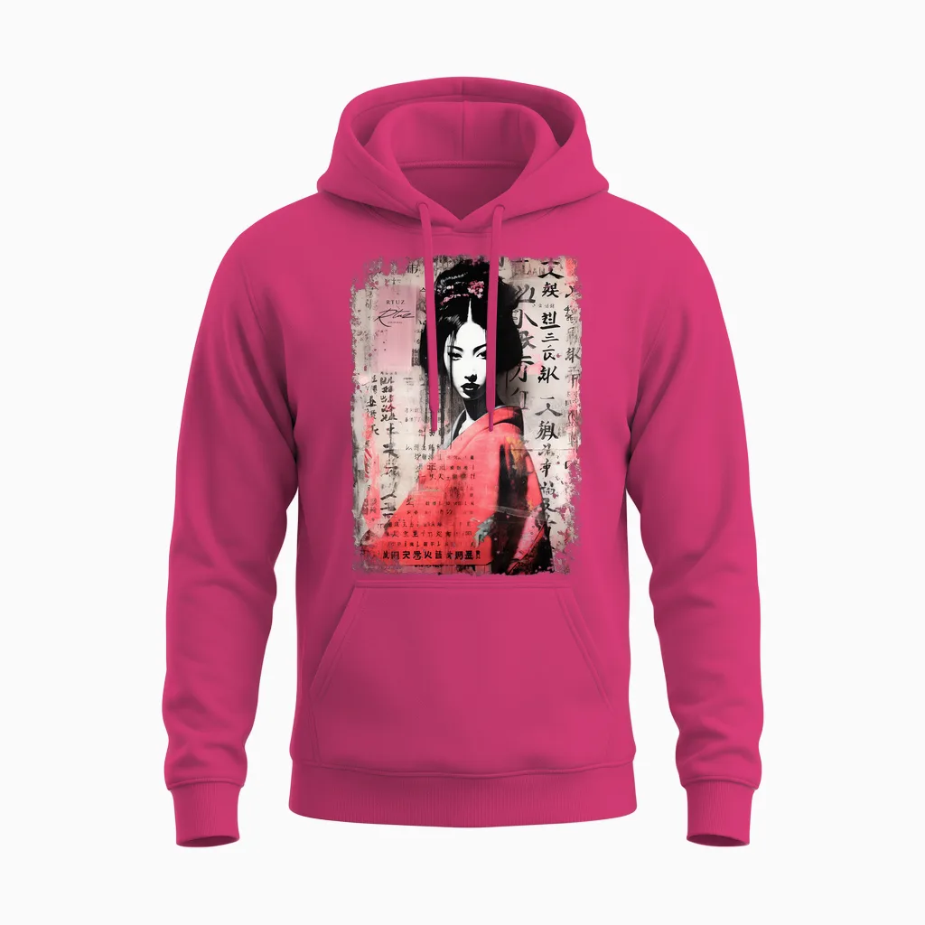 Geisha Asia Japan Woman Vintage Culture Tokyo Geisha Long Sleeve, Black Unisex Hoodie in Heliconia