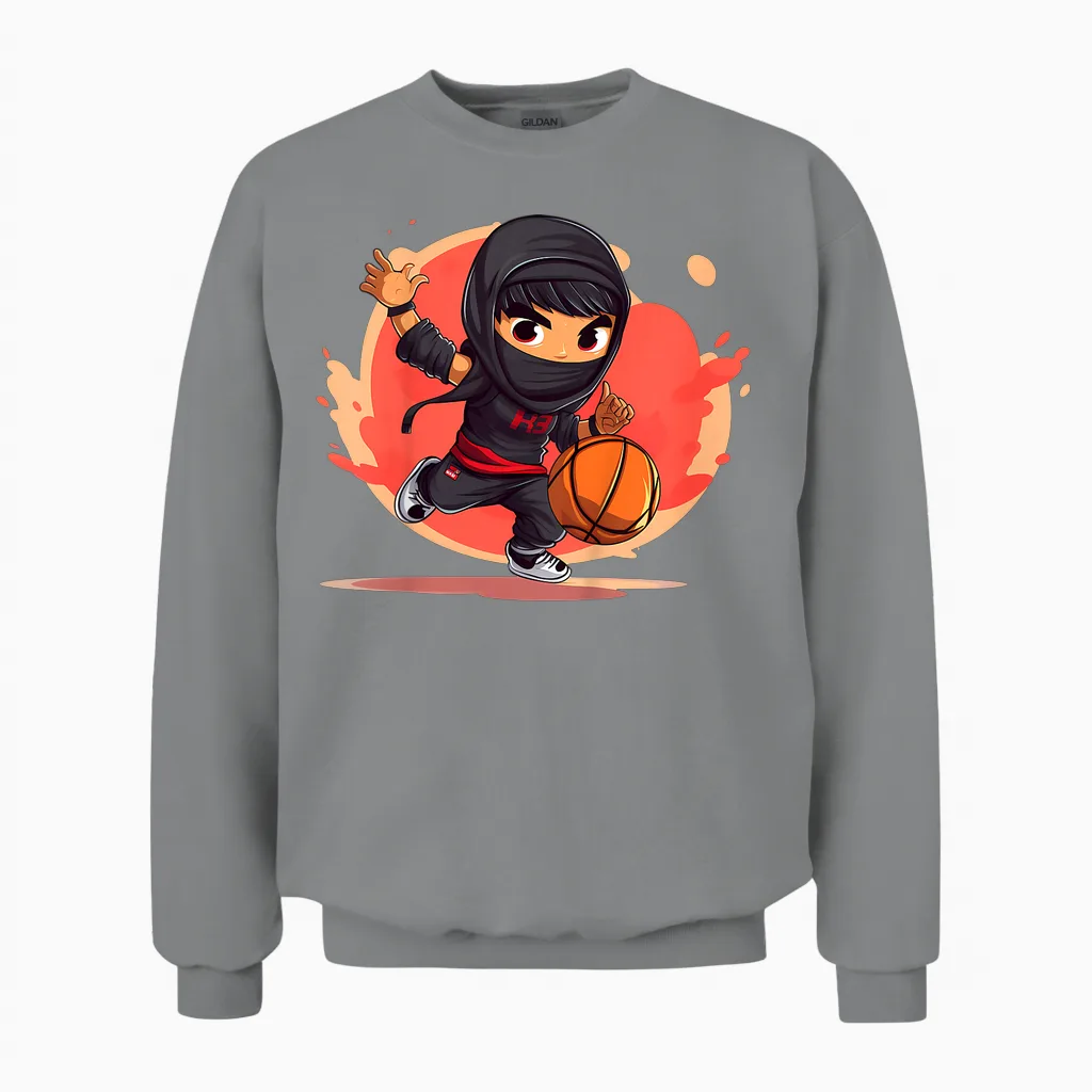 Kinder Ninja Junge Spielt Basketball Unisex Sweatshirt in Sport Grey