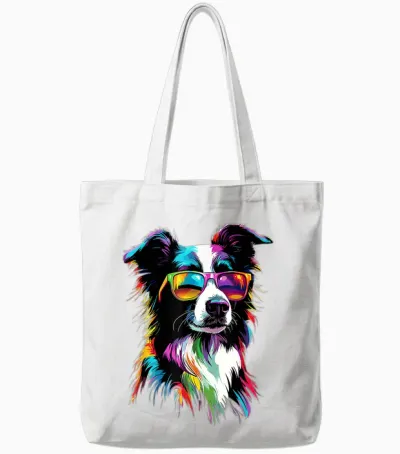 Border Collie with Sunglasses Puppy Cute Border Collies Tote Bags - White