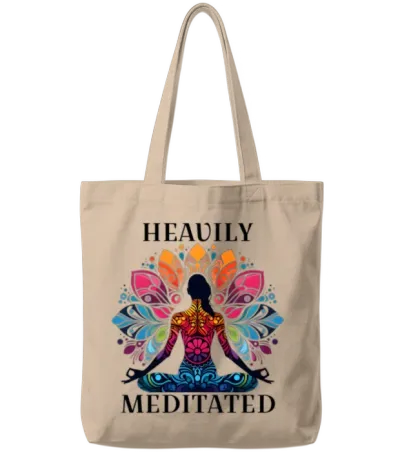 Heavily Meditated Funny Yoga Saying Tote Bags - Natural