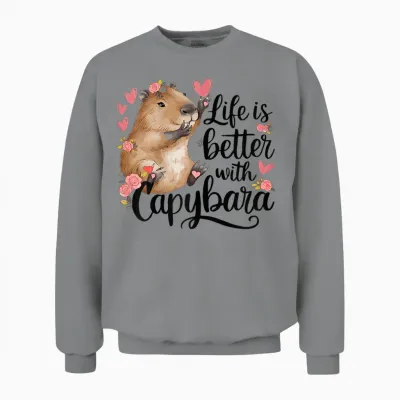 Cute Baby Capibara Rodent Animal Capybara for Kids Girls T-Shirt, White Unisex Sweatshirt - Sport Grey