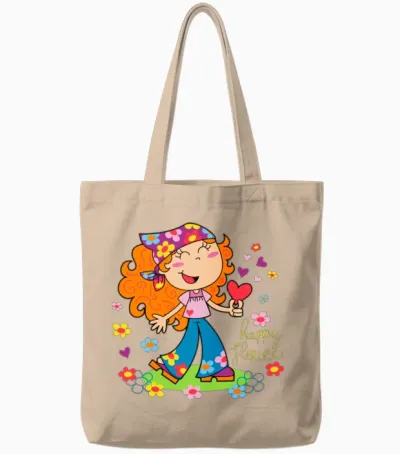 Funny Hippie Girl Tote Bags - Natural