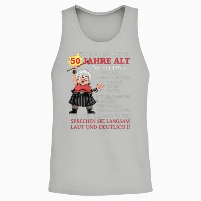 Women's T-Shirt with German Text "die Dame Ist 50 Jahre Old" ("the Dame Is 50 Y, Black Unisex Tank Top - Ash
