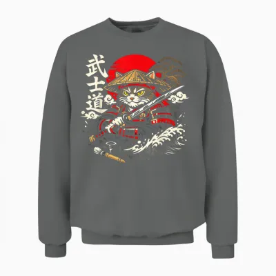 Chat Samouraï Avec Katana Sous Le Soleil Style Bushido Unisex Sweatshirt - Graphite Heather