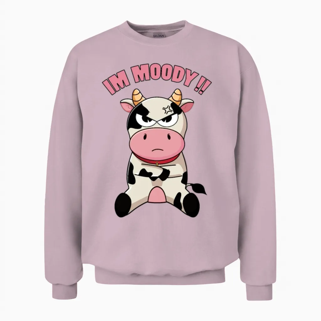 Funny Moody Cow Moo - Farm & Country Unisex Sweatshirt in Light Pink