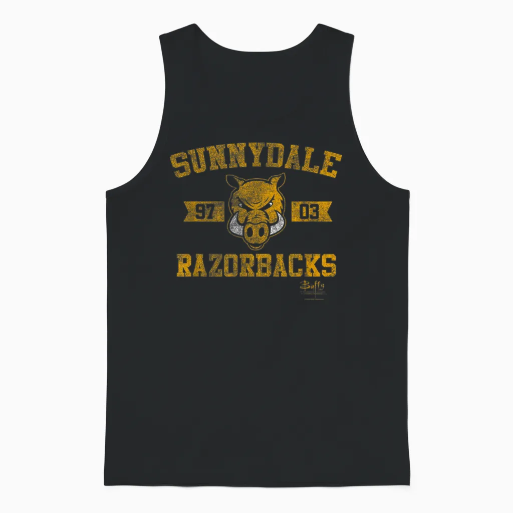 Buffy the Vampire Slayer Sunnydale Razorbacks Collegiate Unisex Tank Top in Black