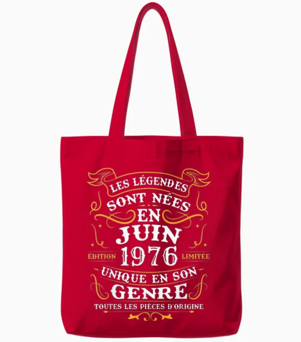 Vintage Cadeau D'anniversaire 50 Ans Nés En Juin 1976 Tote Bags in Red