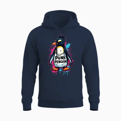 Punk Penguin Unisex Hoodie - Navy