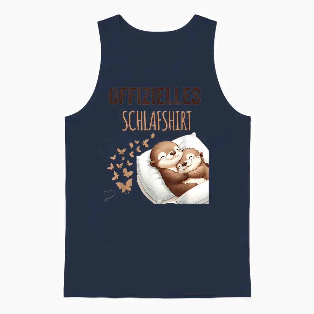 Official Sleep Shirt | Sea Otter Pyjamas Otter T-Shirt, White Unisex Tank Top in Navy