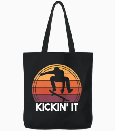 It Funny Retro Skateboarding Kickflip Tote Bags - Black