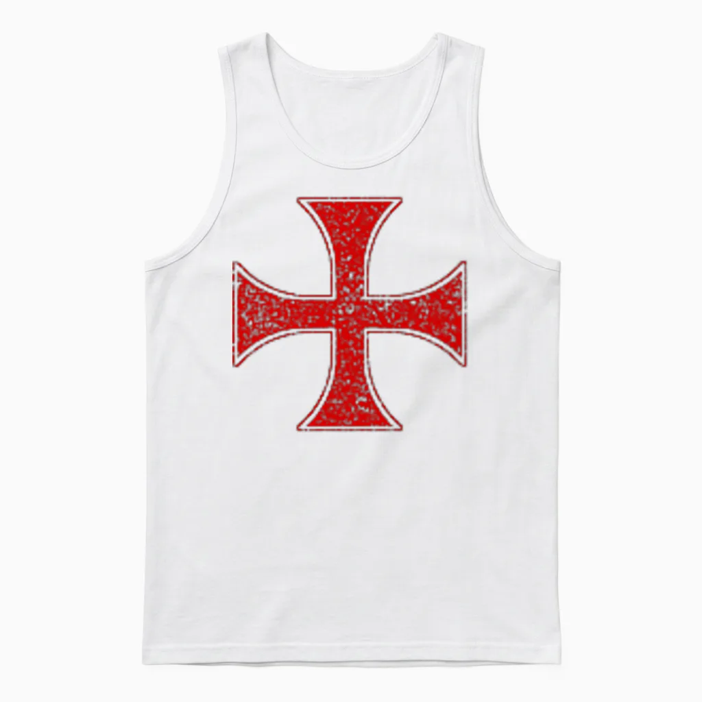 Knights Templar Cross Pattee Crusader Order of the Red Cross T-Shirt, Black, S Unisex Tank Top in White