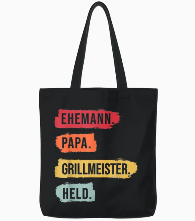 Herren Ehemann Papa. Grillmeister Papa Grillmeister Tote Bags in Black