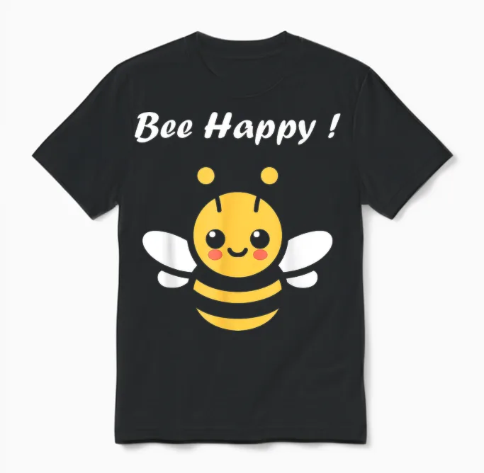 Cute Little Bee Funny Minimalist Bee Happy T-Shirt, Black, S Unisex T-Shirt in Black