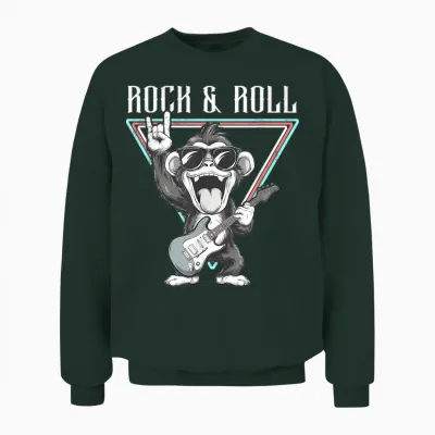Rock & Roll Monkey Guitar Funny Unisex Sweatshirt - Forest